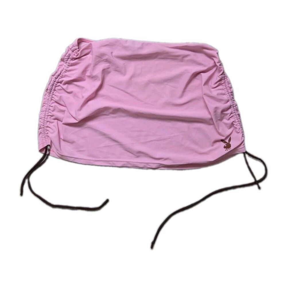 Playboy x Missguided Pink Brown Ruched Side Tie Swim Skirt Cover Up Size L GUC